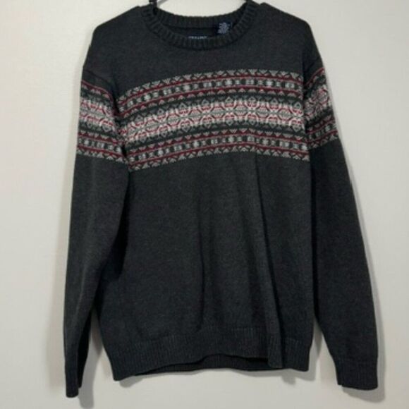 USED Men's Chaps Long Sleeve Sweater Crew Neck Color Grey and Red Size Medium - Picture 1 of 2